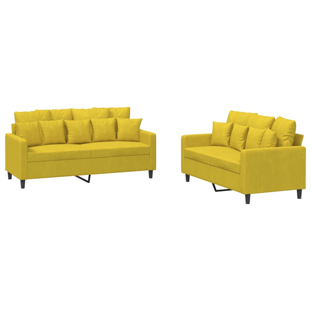 Ensemble de canapé 2 pièces avec coussins en velours jaune