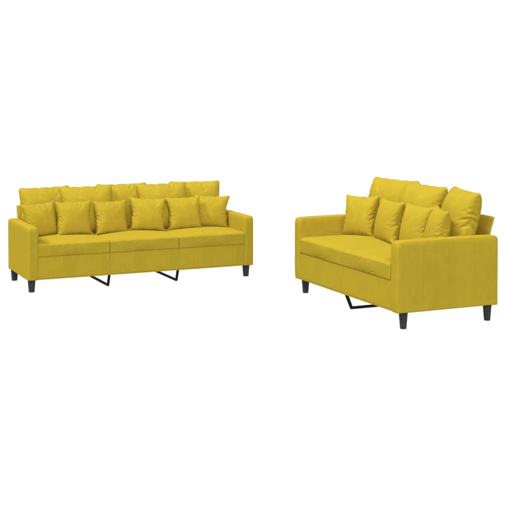Ensemble de canapé 2 pièces avec coussins en velours jaune