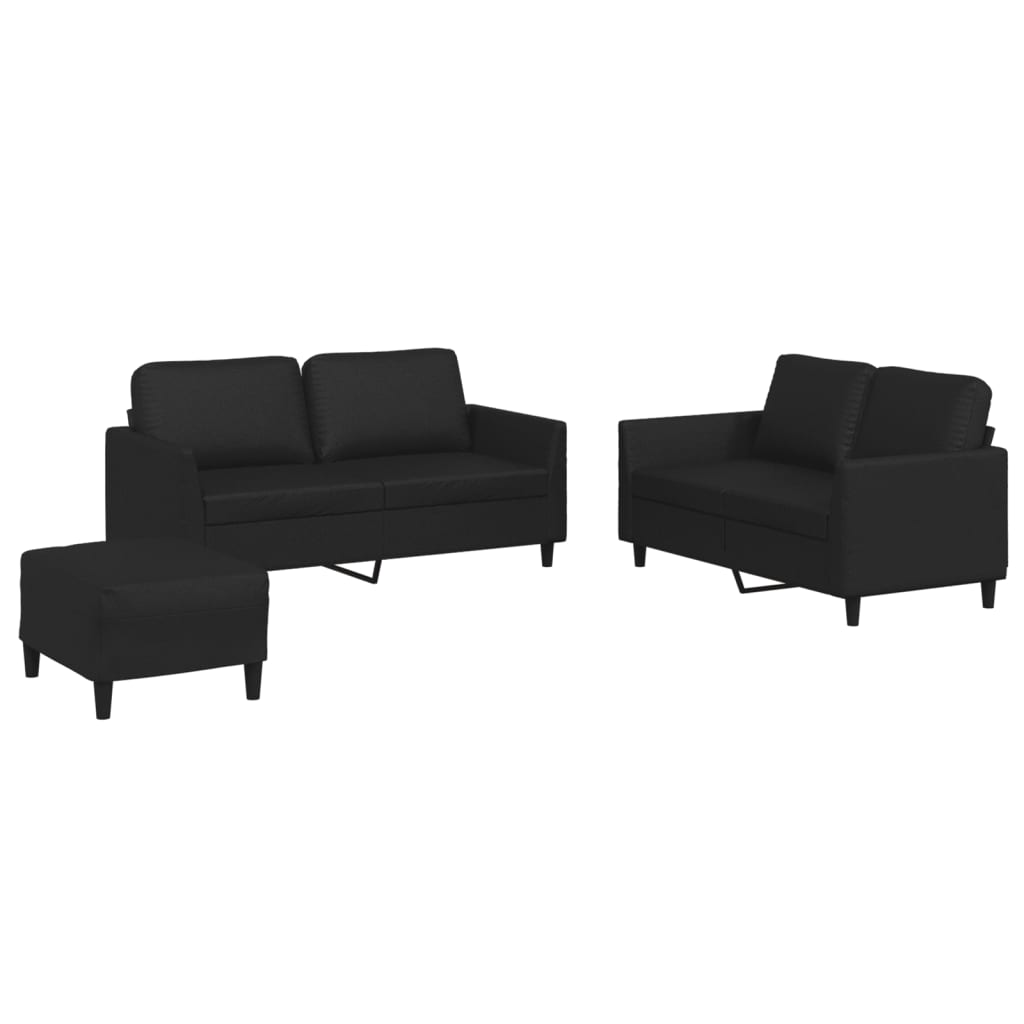 Ensemble de canapé 3 pièces avec coussins, similicuir noir