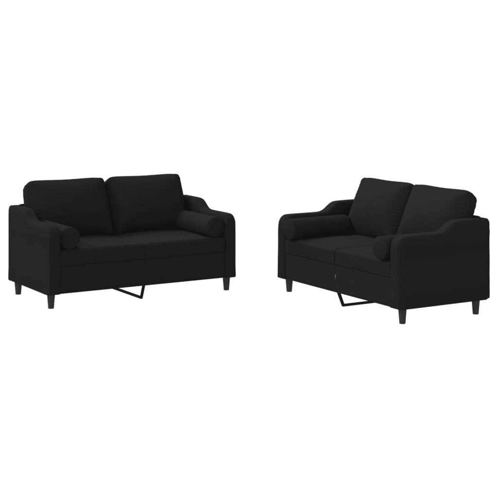 Ensemble de canapé 2 pièces avec coussins en tissu noir