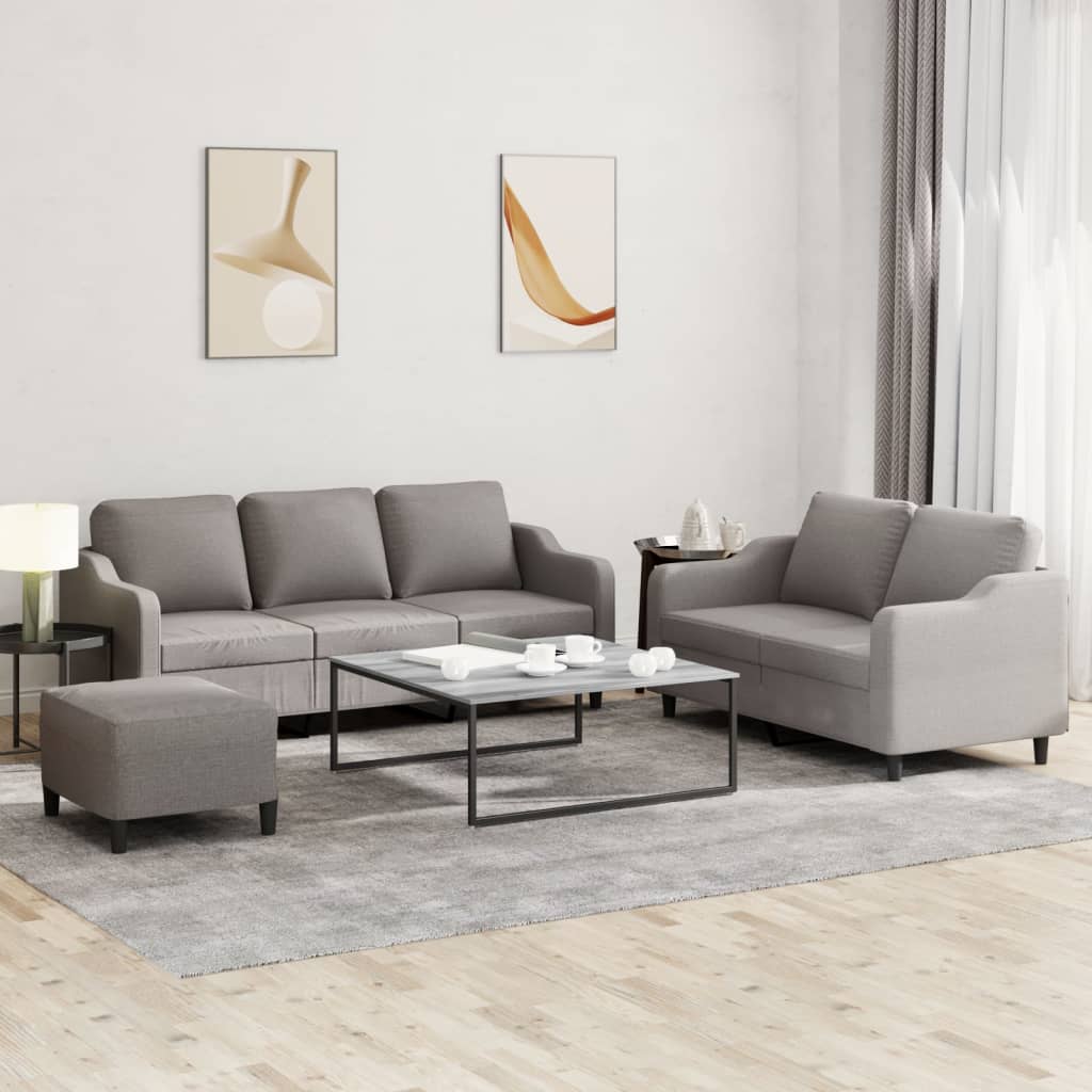 3-piece sofa set with cushions in taupe fabric