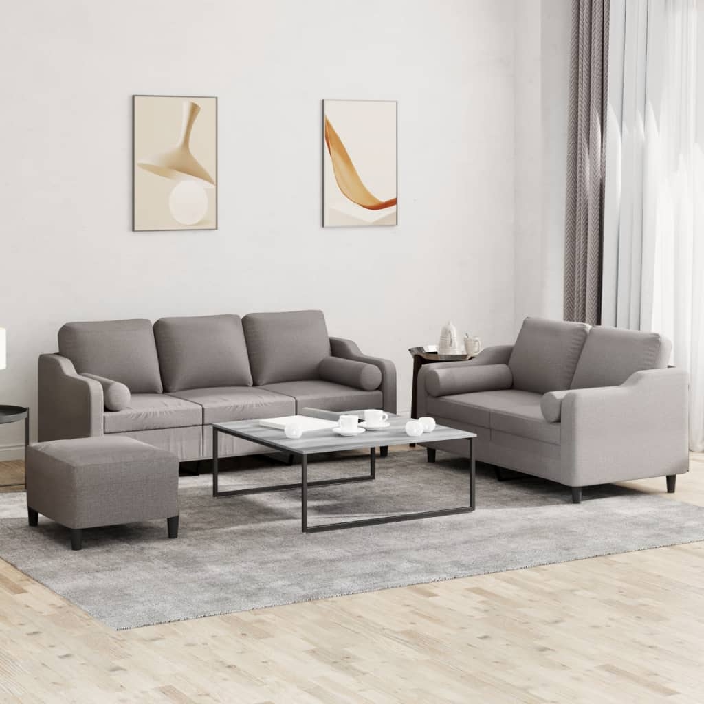 3-tlg. Sofagarnitur mit Kissen Taupe Stoff