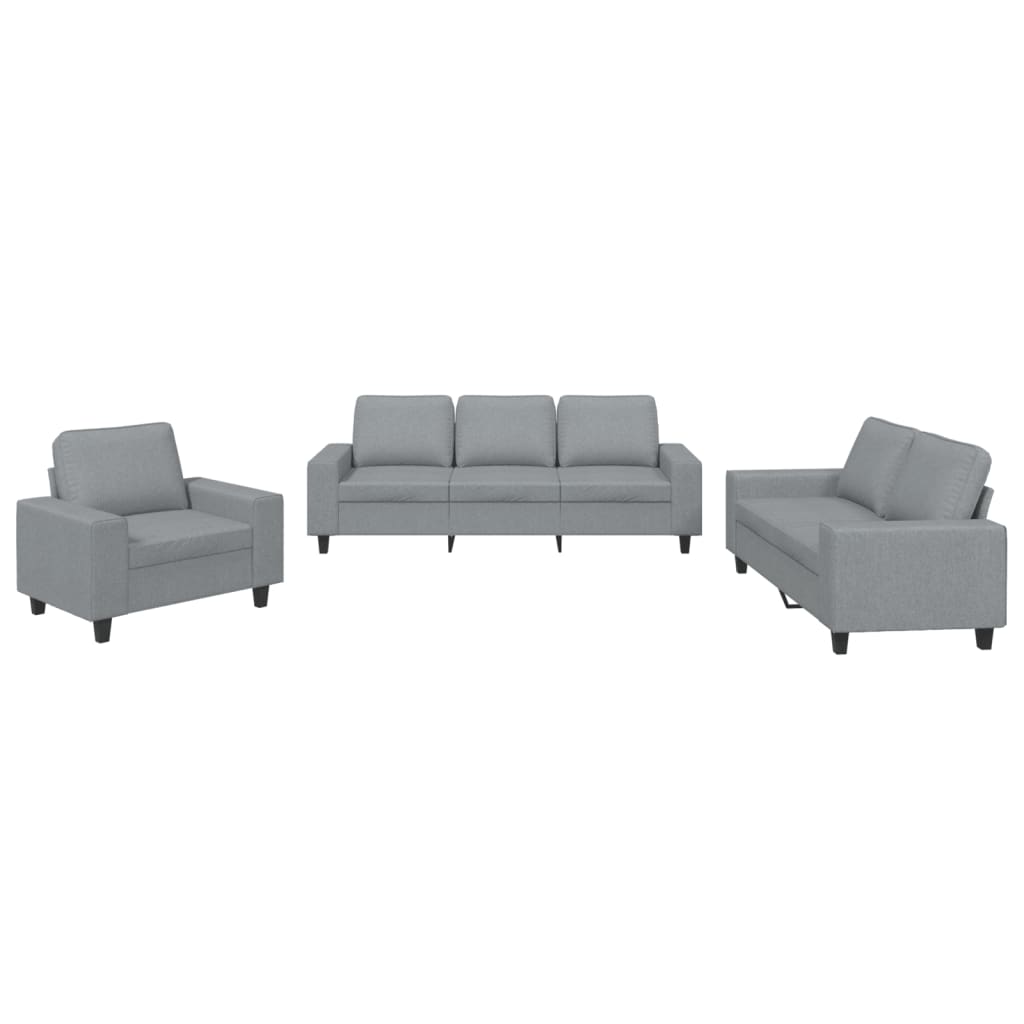 3-piece sofa set in light grey fabric