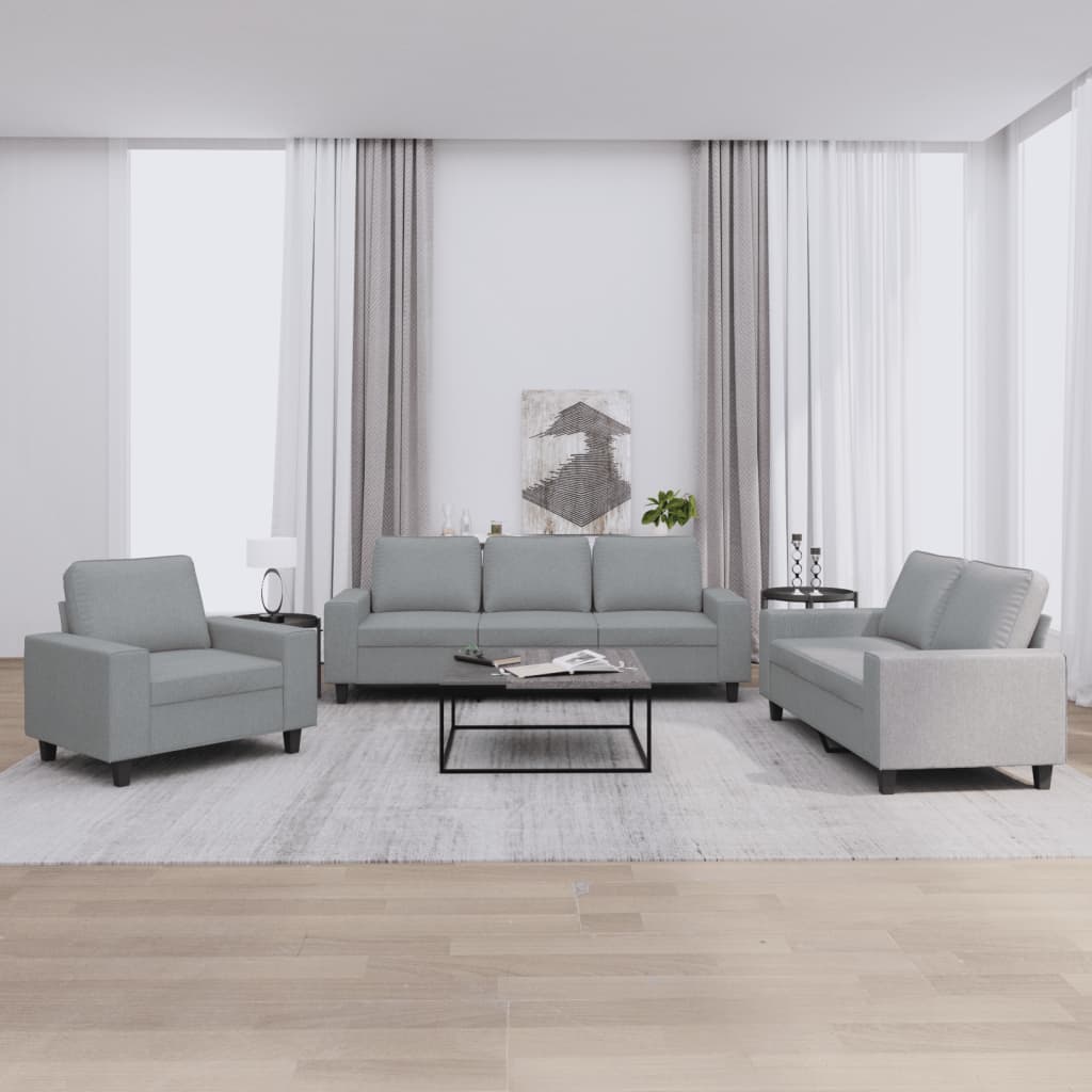 3-piece sofa set in light grey fabric