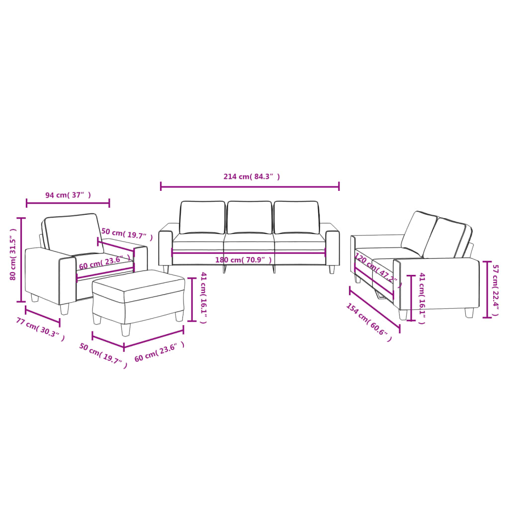 4-piece sofa set brown fabric