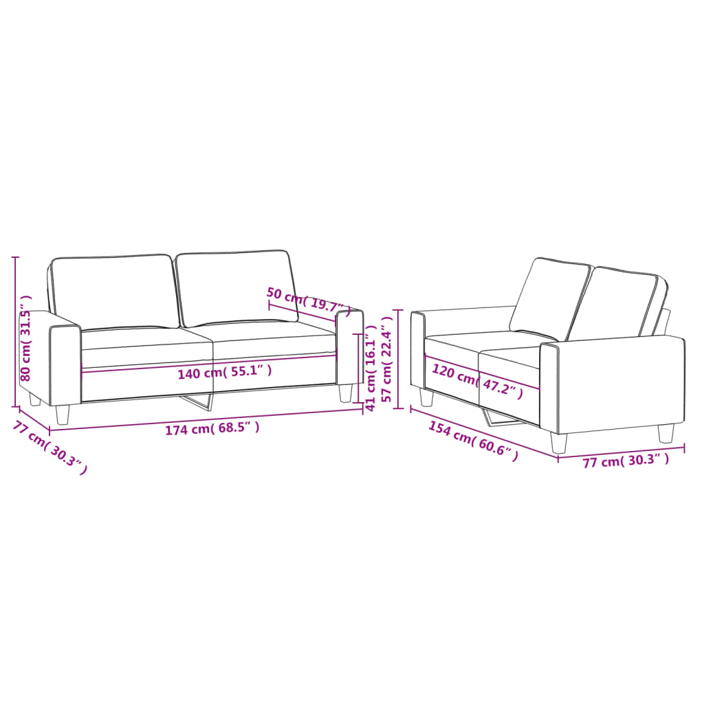Ensemble de canapé 2 pièces en tissu crème