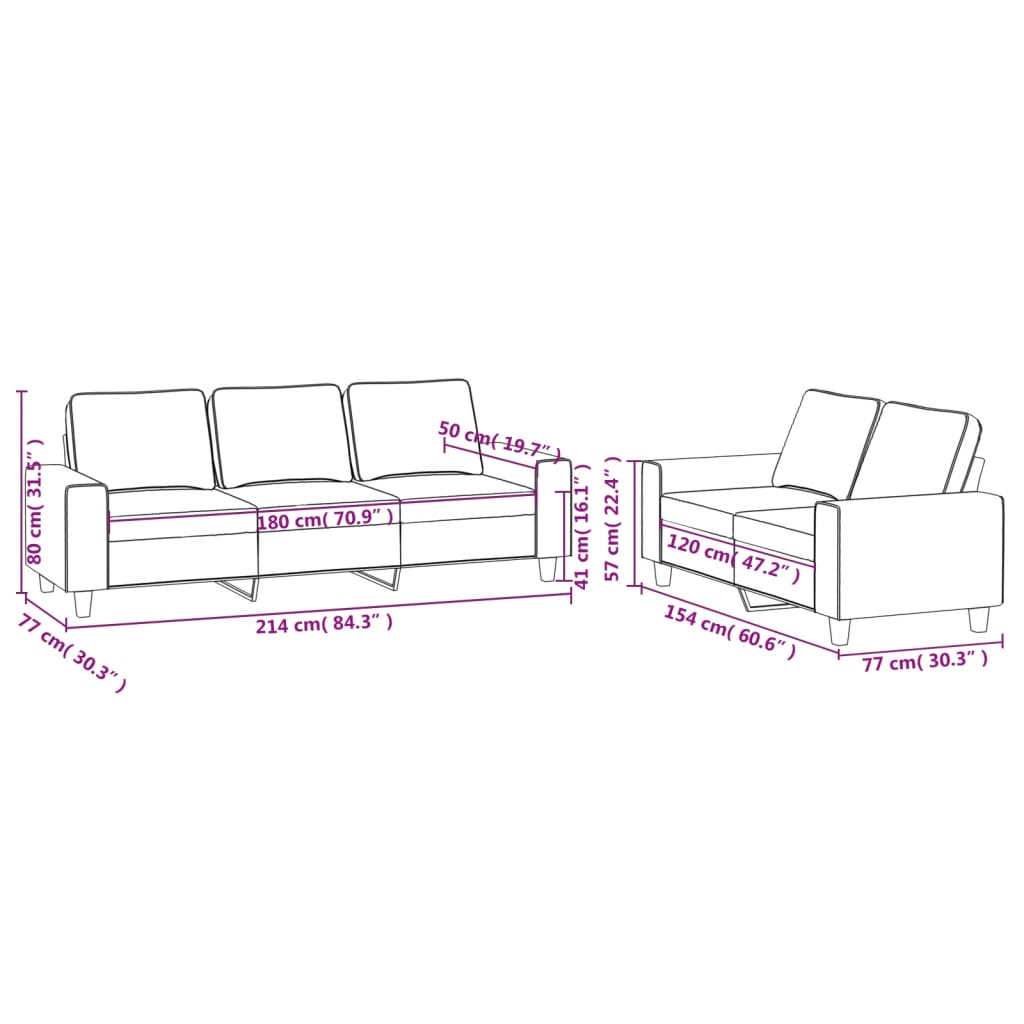 Ensemble de canapé 2 pièces en tissu marron