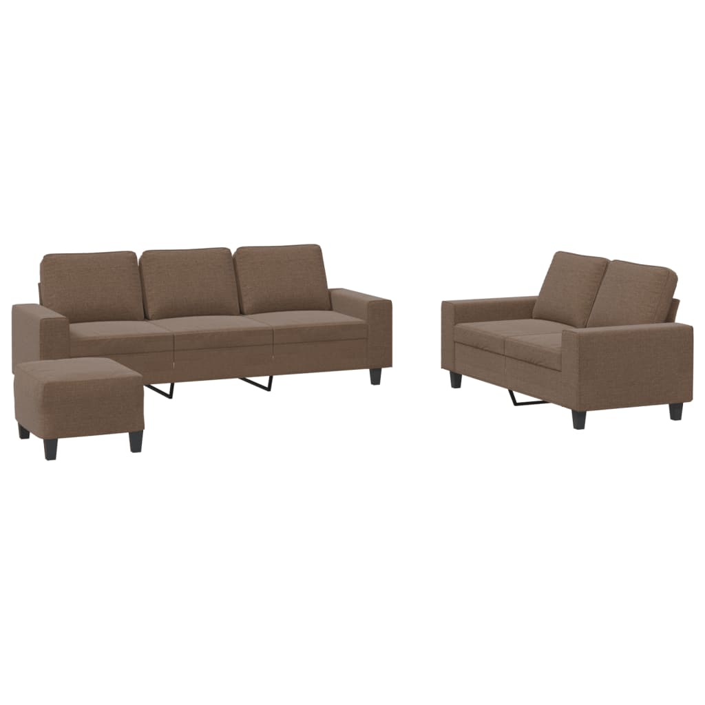 3-piece sofa set brown fabric