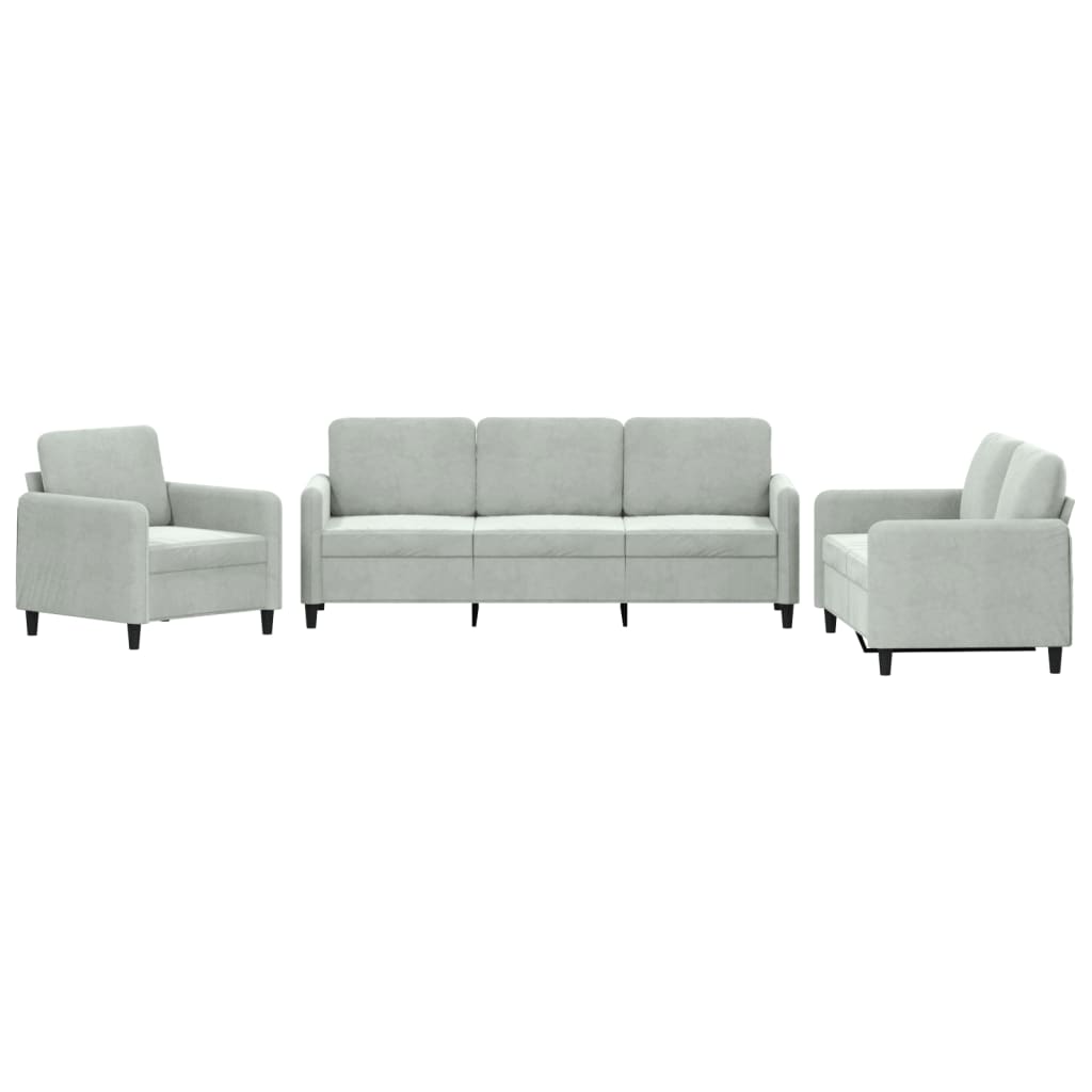 Ensemble de canapé 3 pièces en velours gris clair