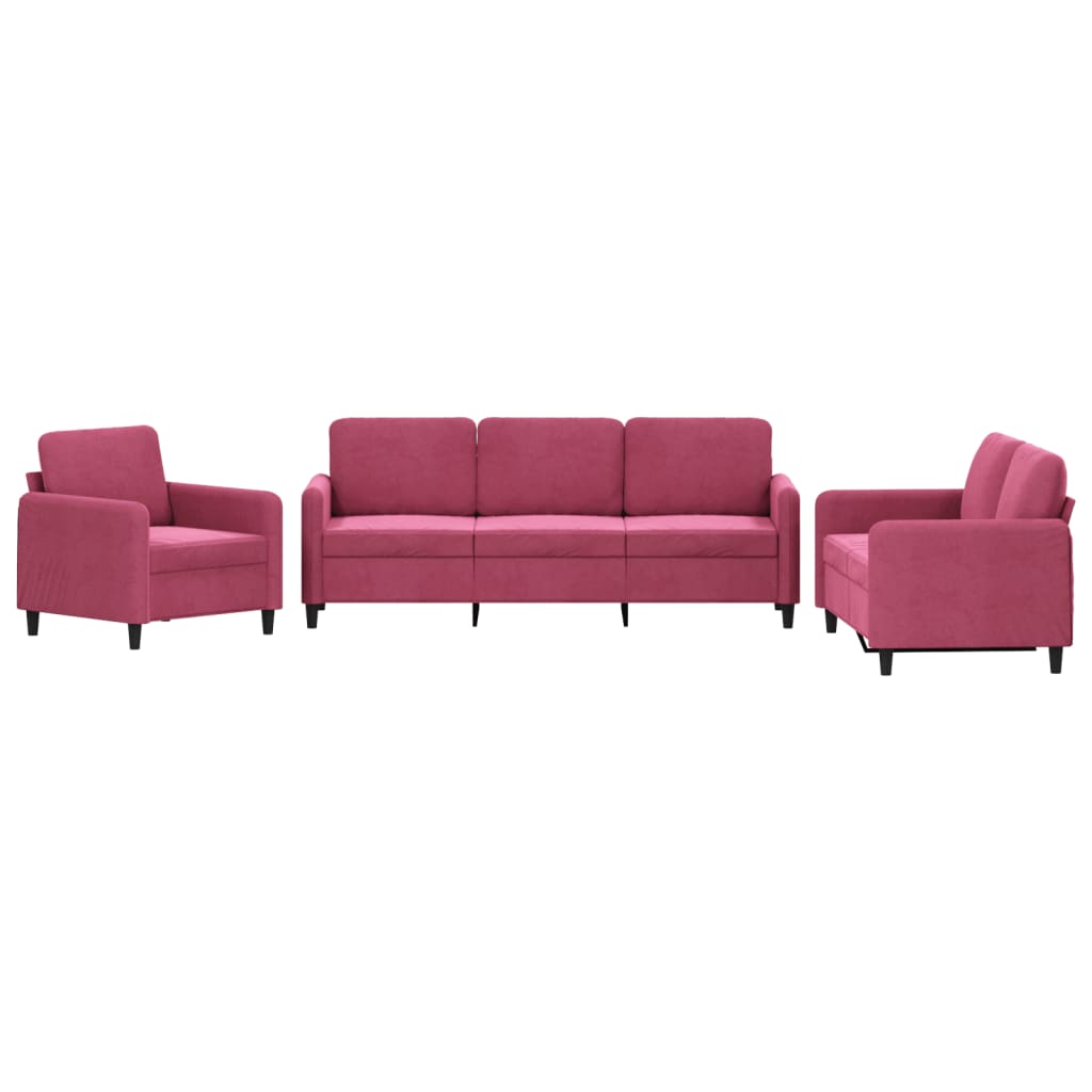 3 pcs. Sofa set wine red velvet