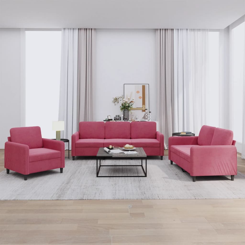 3 pcs. Sofa set wine red velvet