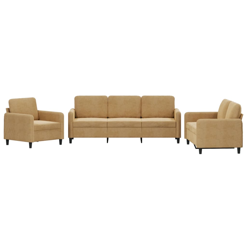 Ensemble de canapé 3 pièces en velours marron