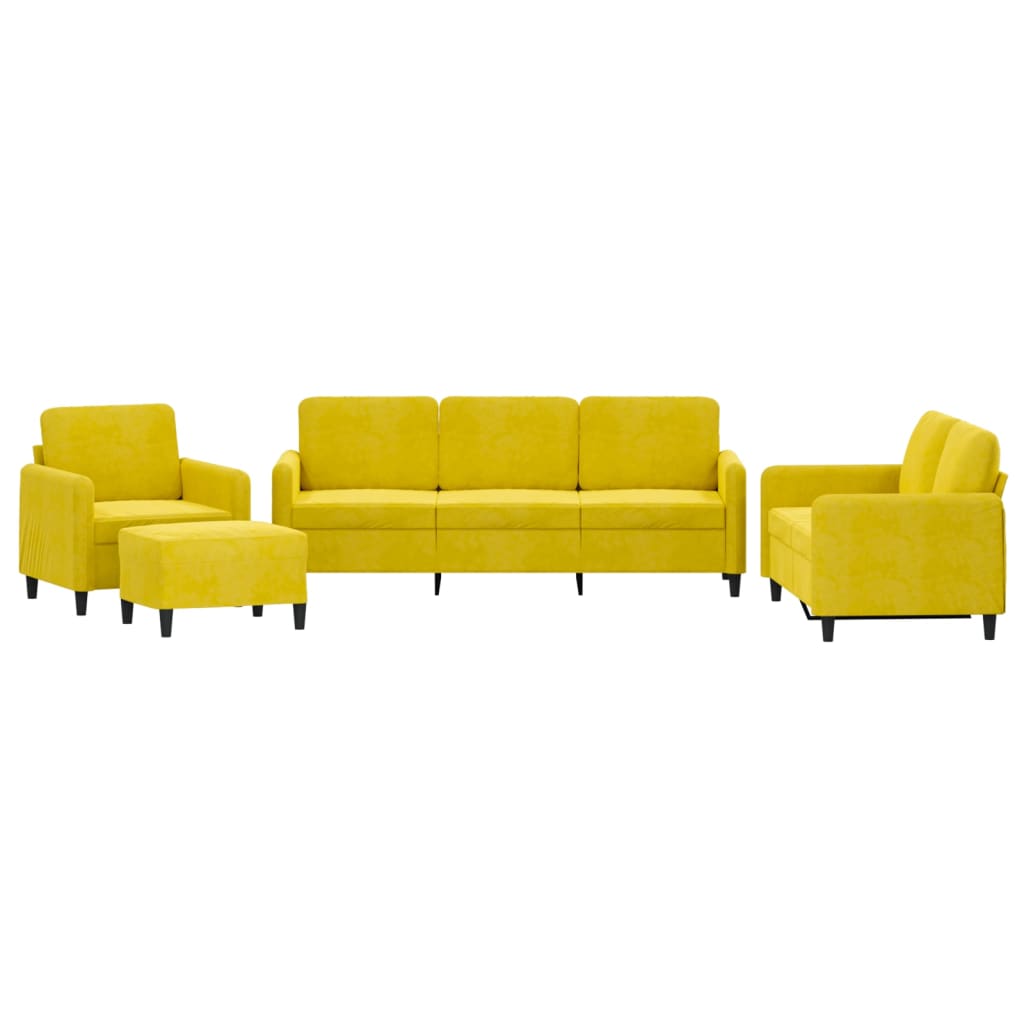 4-piece sofa set yellow velvet
