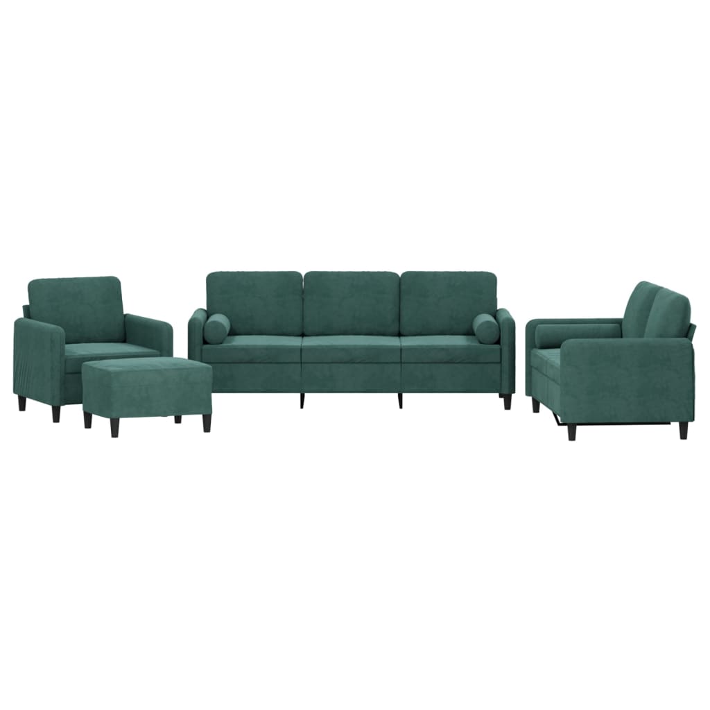 4-piece sofa set with cushions dark green velvet