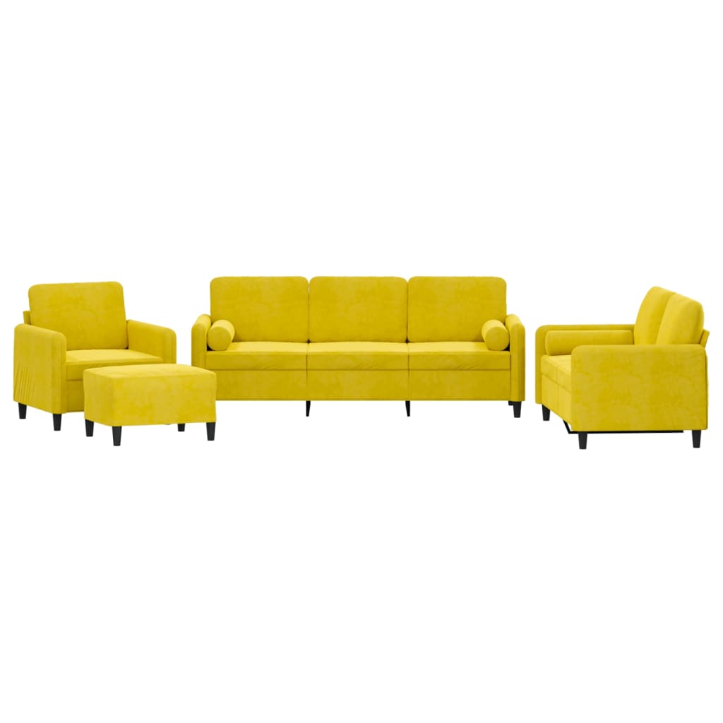 4-piece sofa set with cushions yellow velvet
