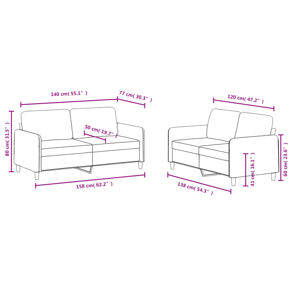 2-piece sofa set dark green velvet