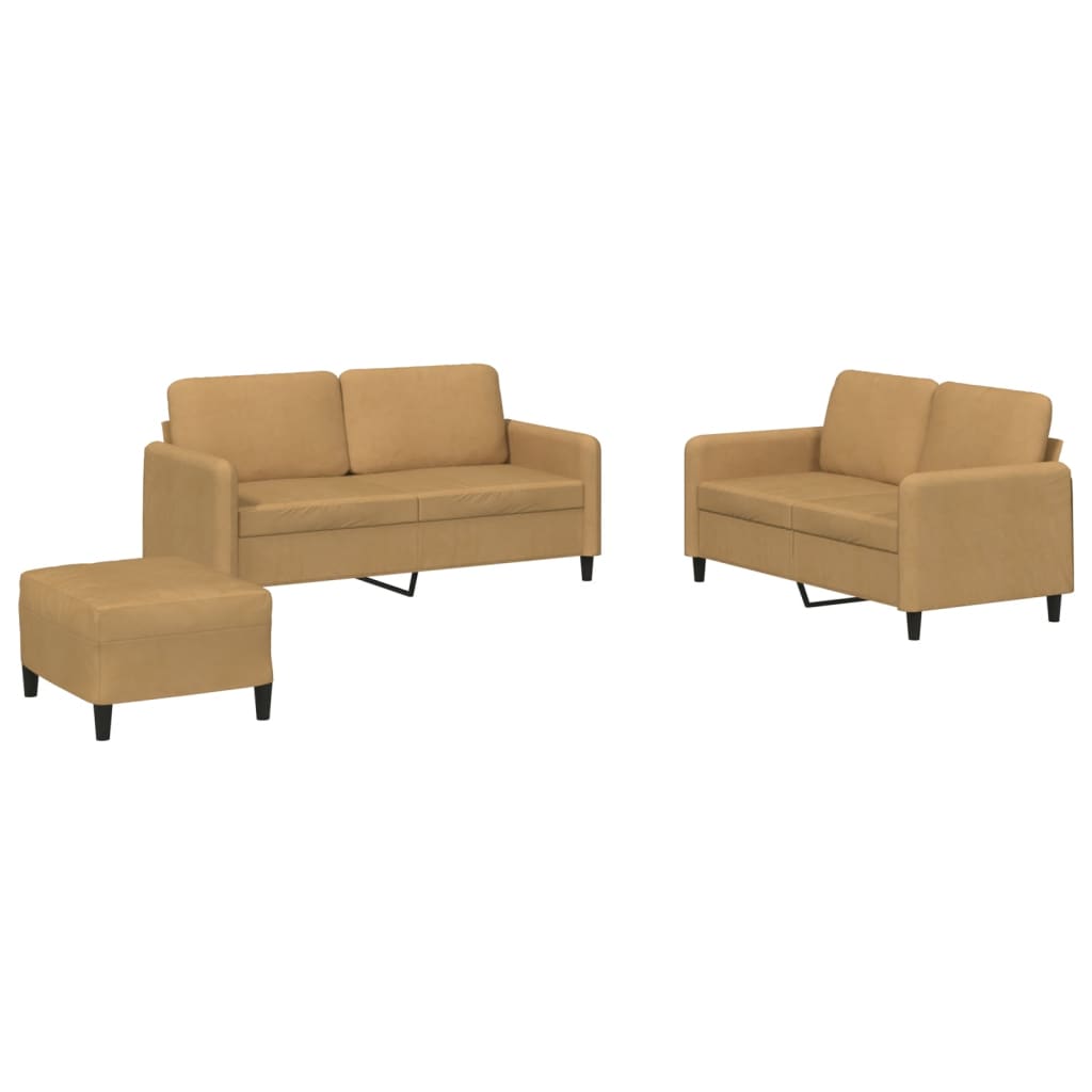 3-piece sofa set brown velvet