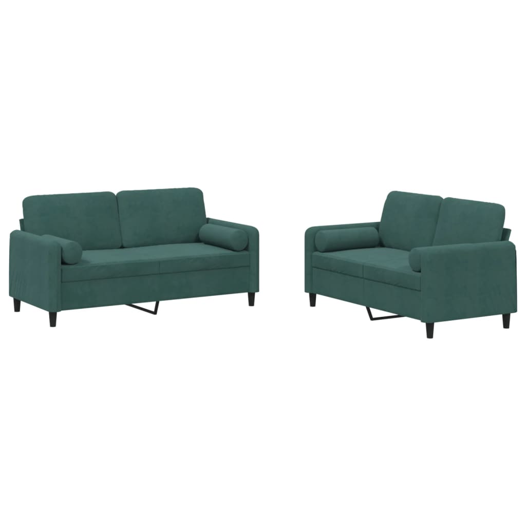 2-piece sofa set with cushions dark green velvet