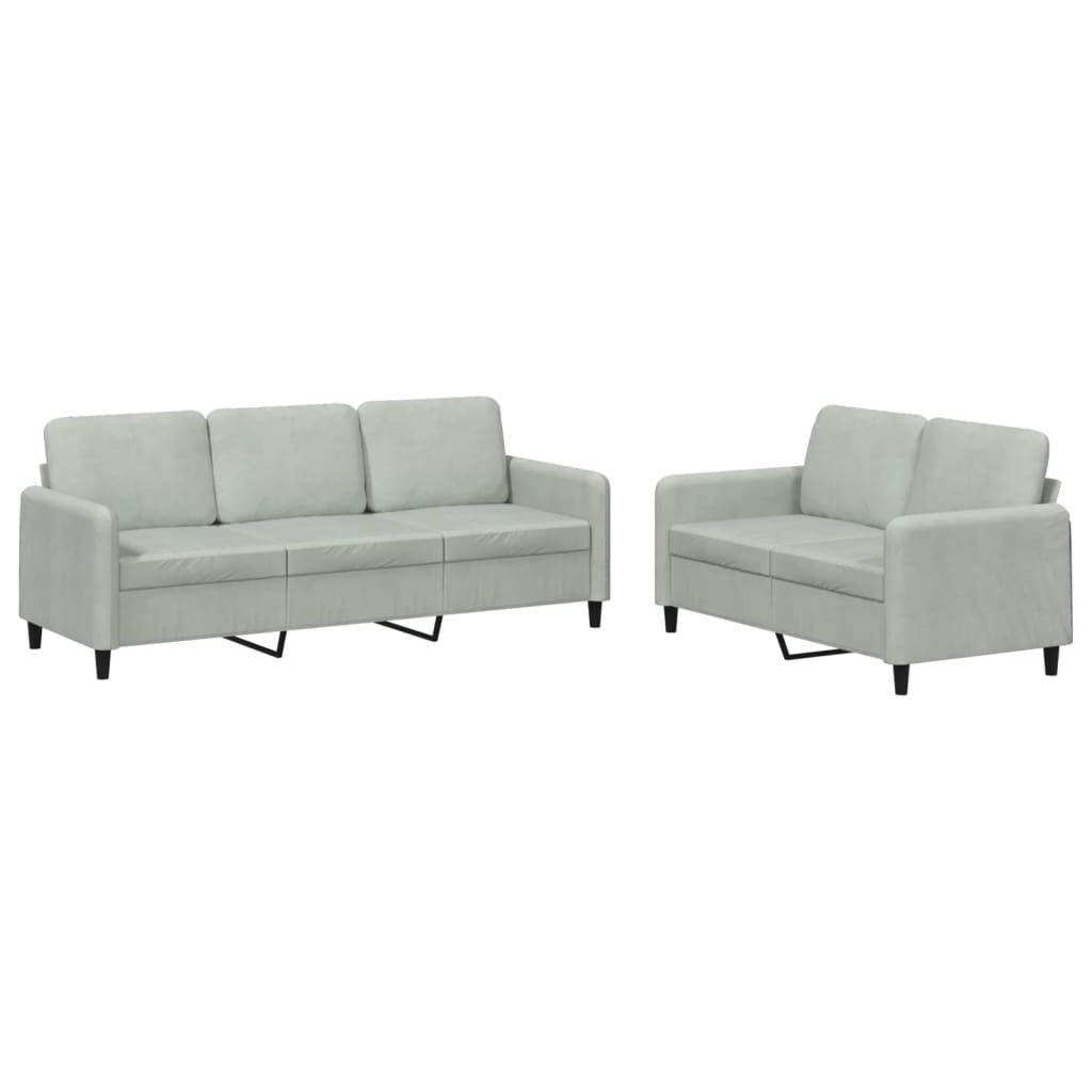 2-piece sofa set light grey velvet