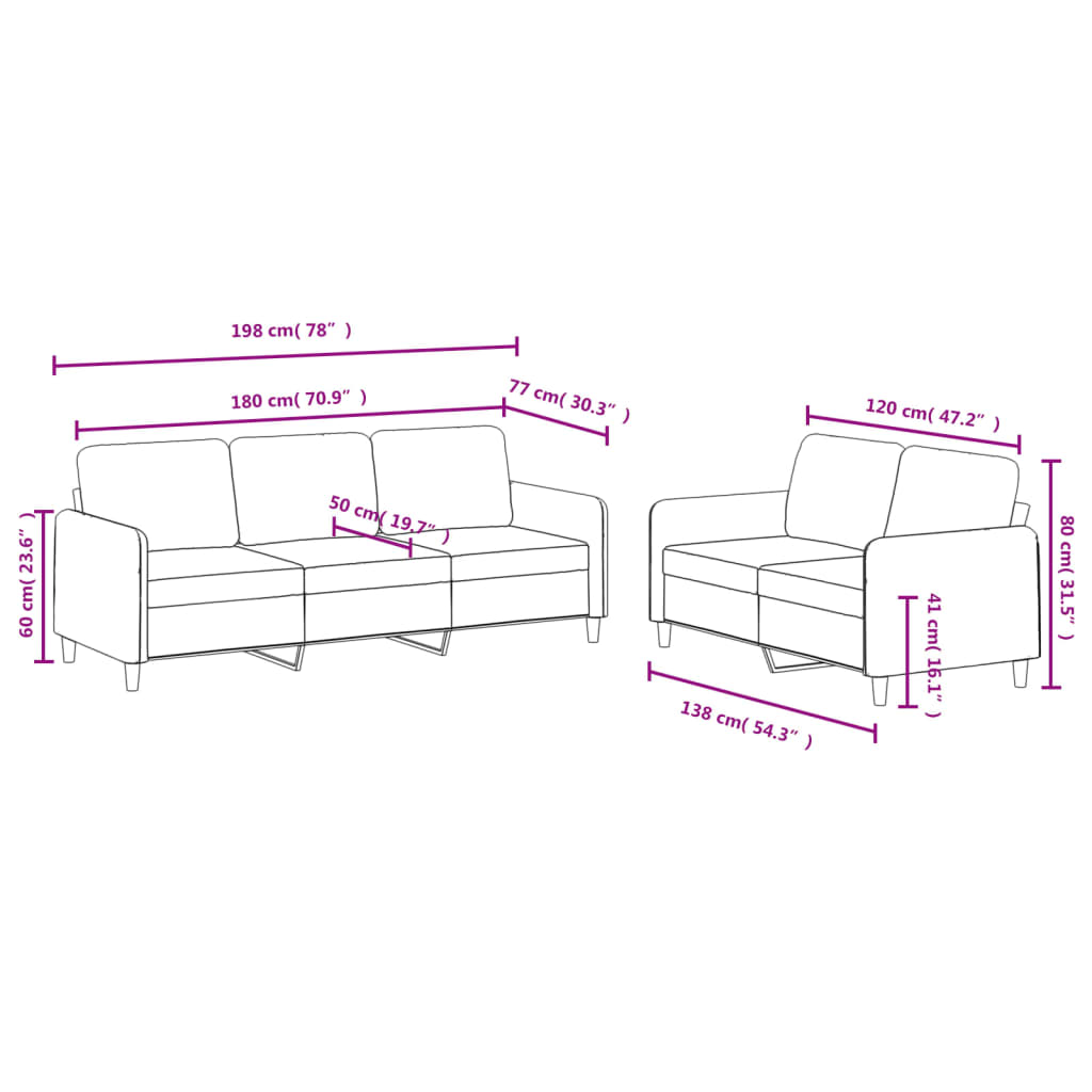 2-piece sofa set light grey velvet