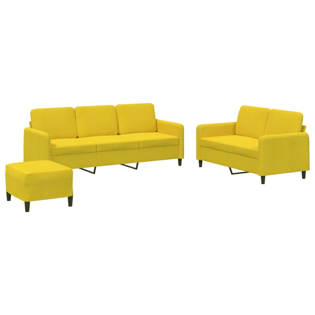 3-piece sofa set yellow velvet