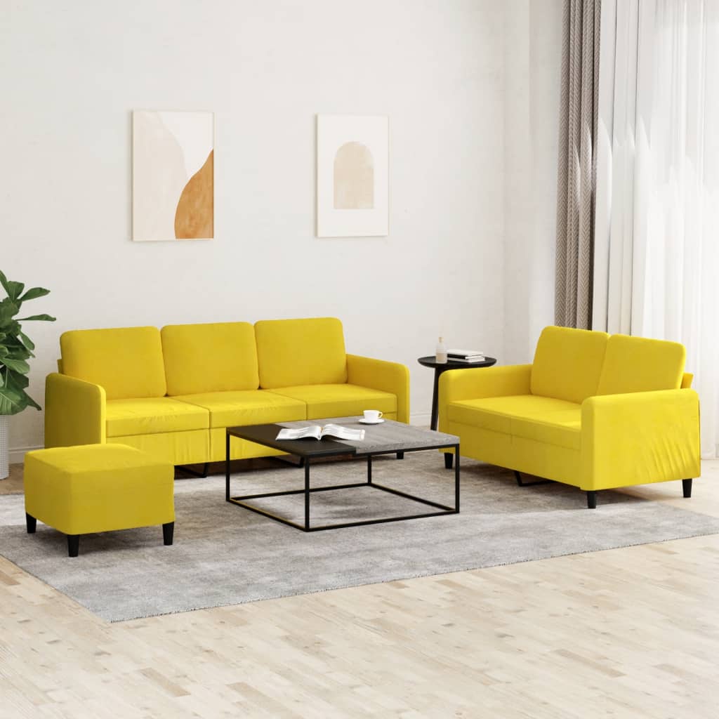 3-piece sofa set yellow velvet