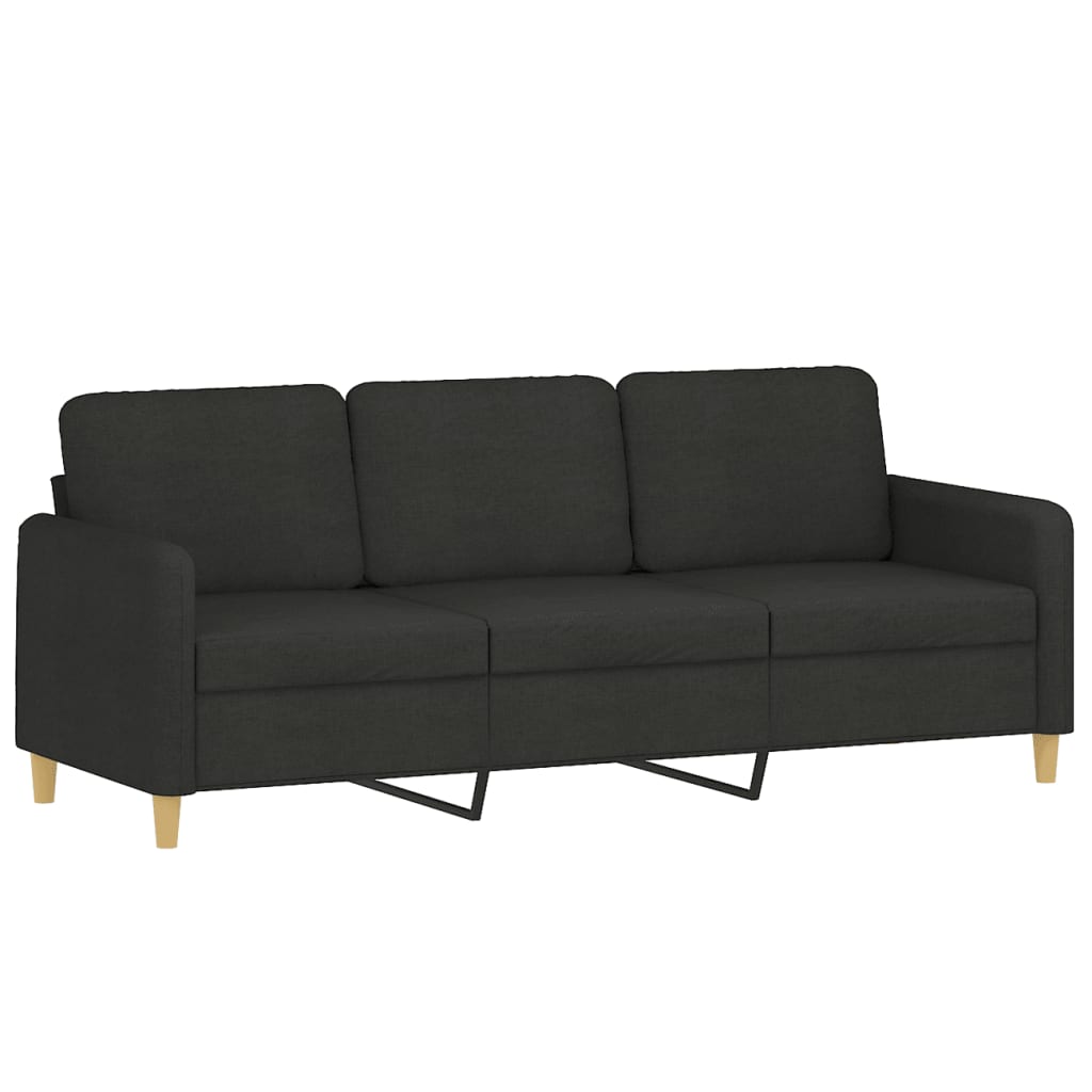 4-piece sofa set with cushions in black fabric