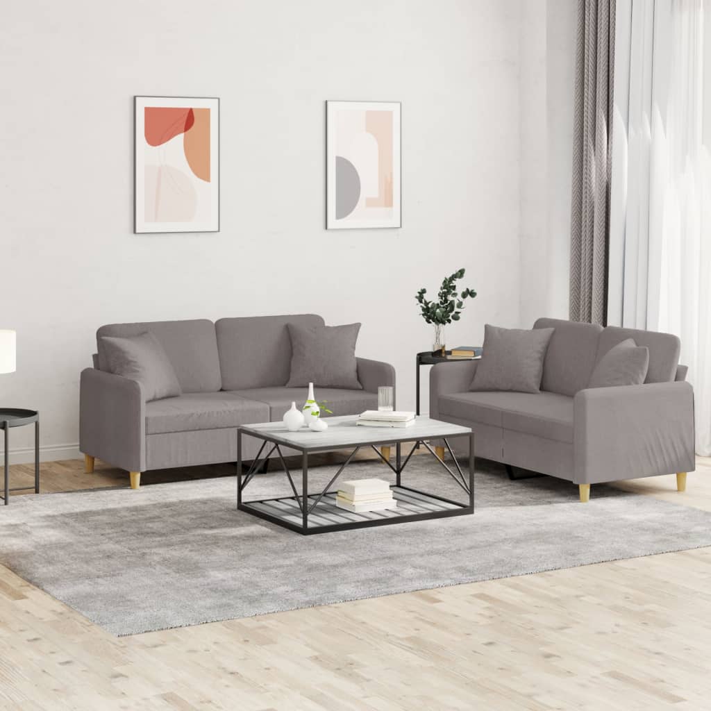 2-tlg. Sofagarnitur mit Kissen Taupe Stoff