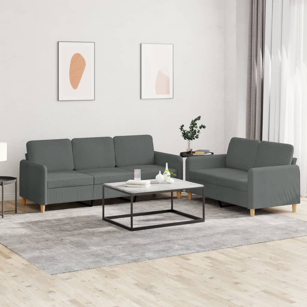 2-piece sofa set with cushions in dark grey fabric
