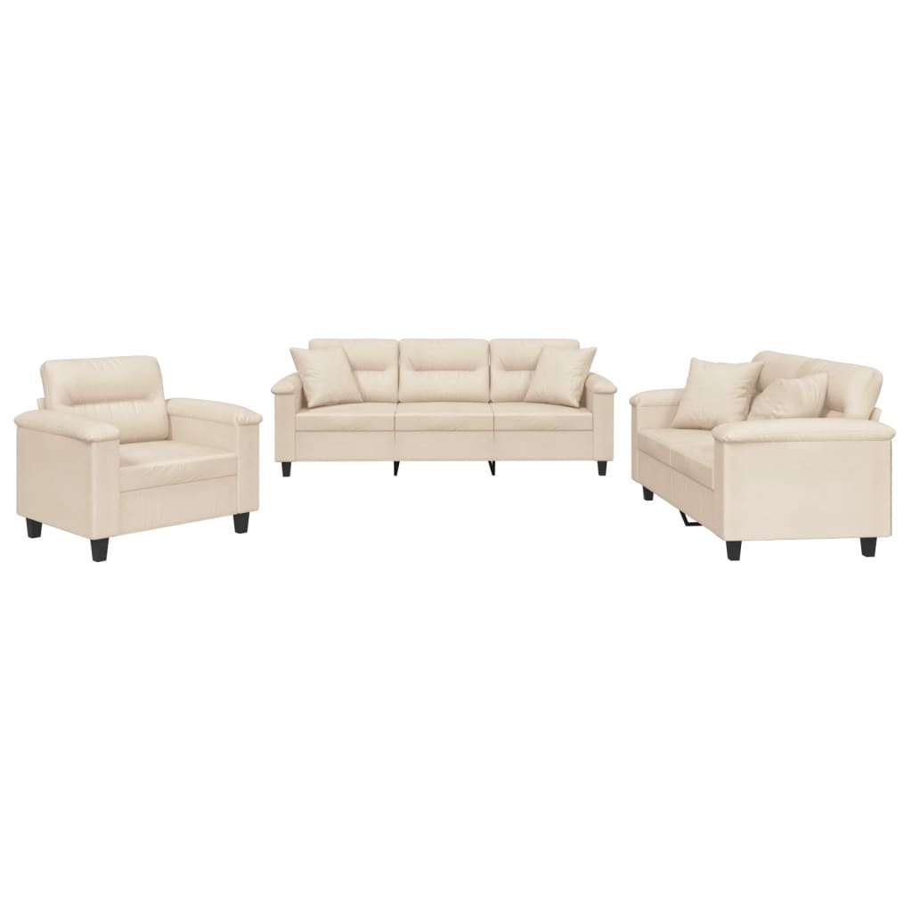 Ensemble de canapé 3 pièces avec coussins en tissu microfibre beige