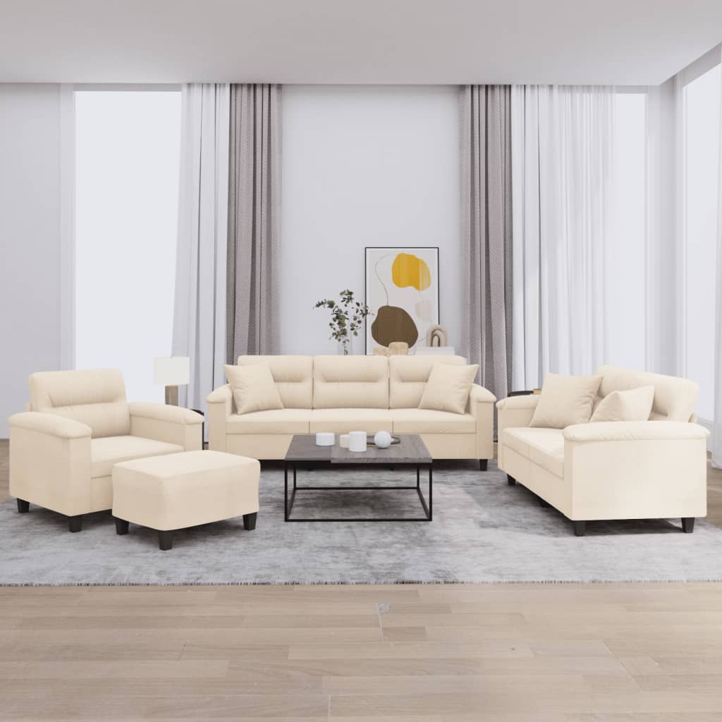 4-tlg. Sofagarnitur mit Kissen Beige Mikrofasergewebe
