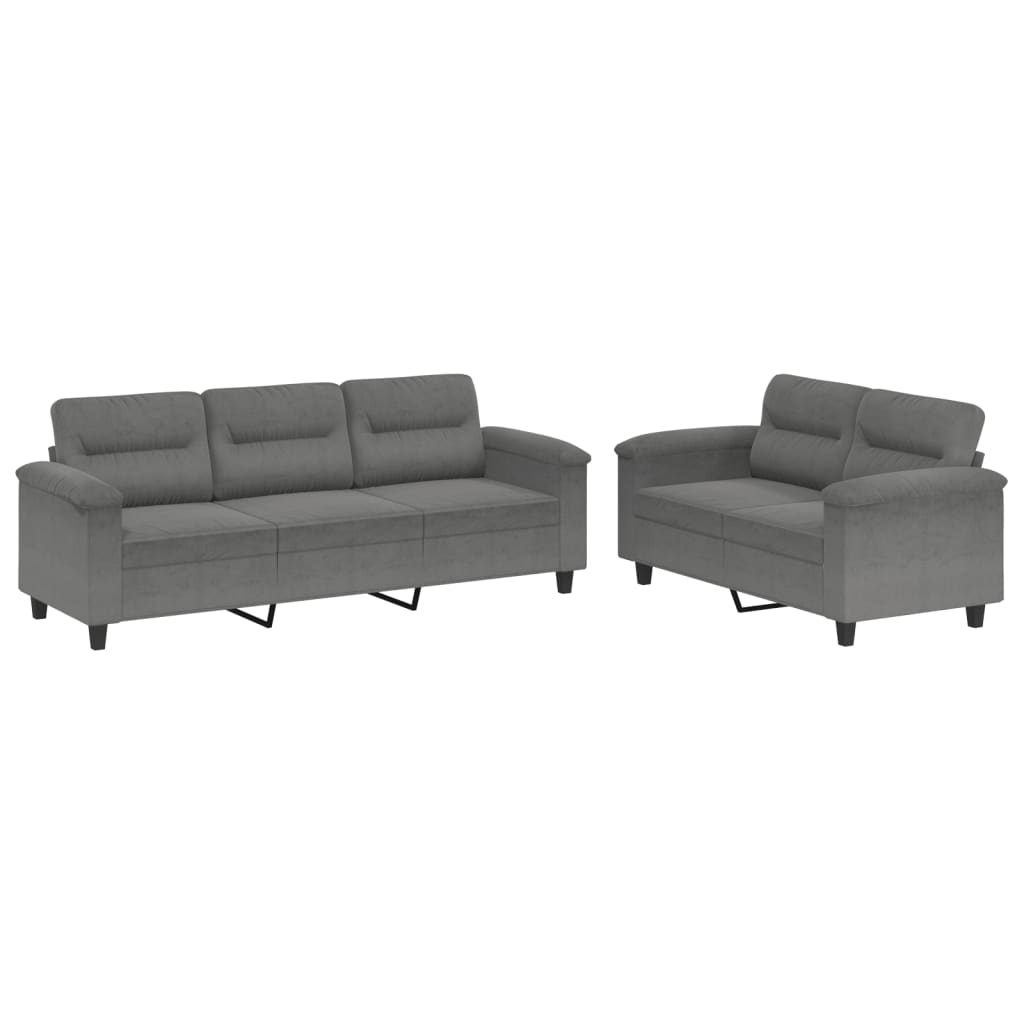 2-piece sofa set with cushions, dark grey microfiber fabric