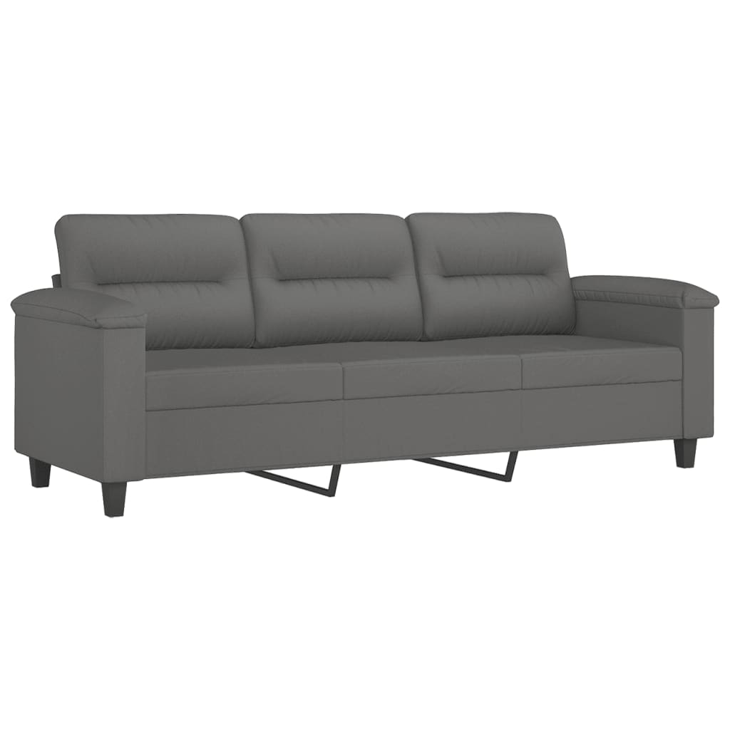 2-piece sofa set with cushions, dark grey microfiber fabric