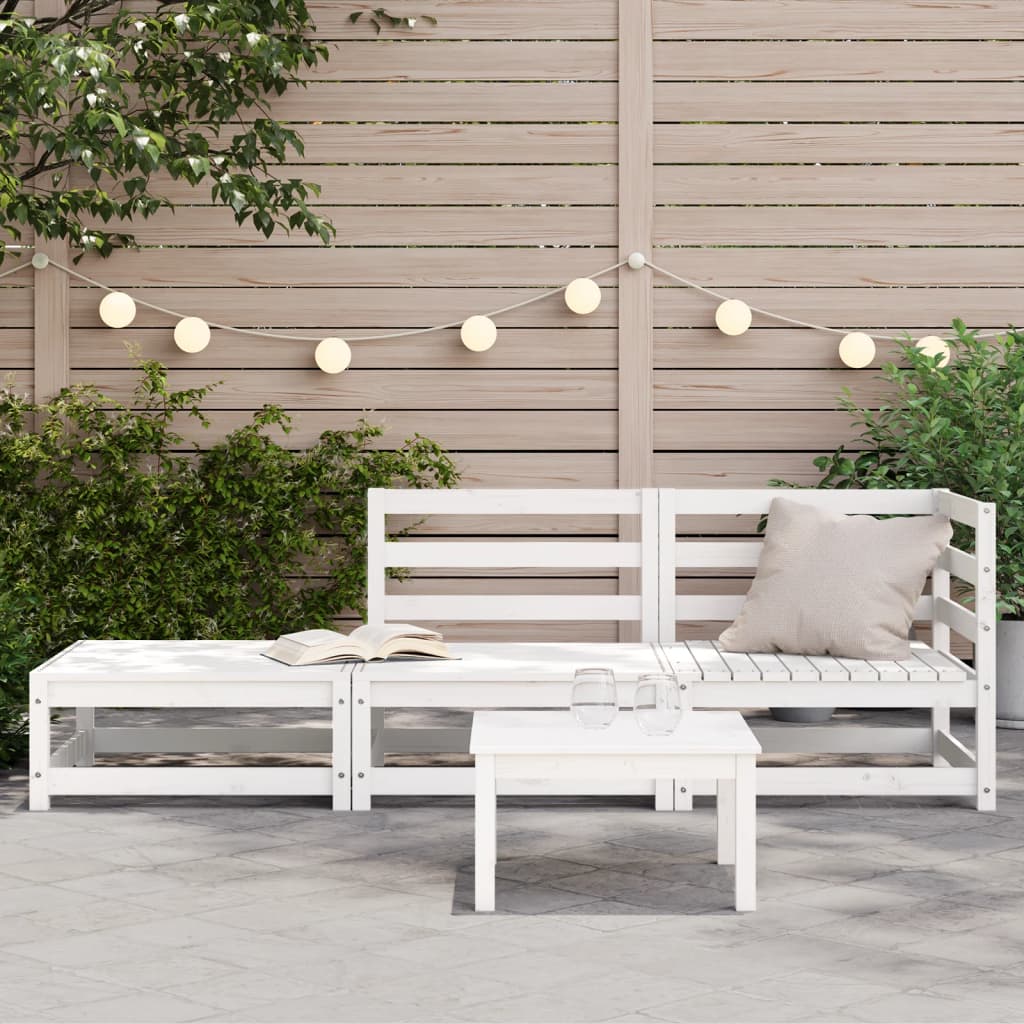 Garden Sofa with Stool 2-Seater White Solid Pine