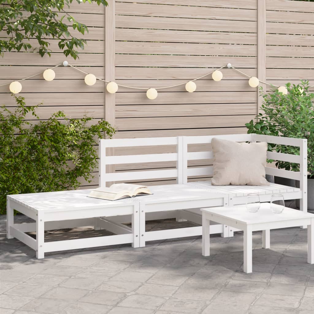 Garden Sofa with Stool 2-Seater White Solid Pine