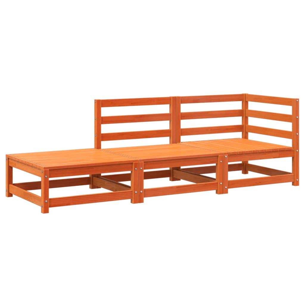 Garden sofa with footstool 2-seater wax brown solid pine