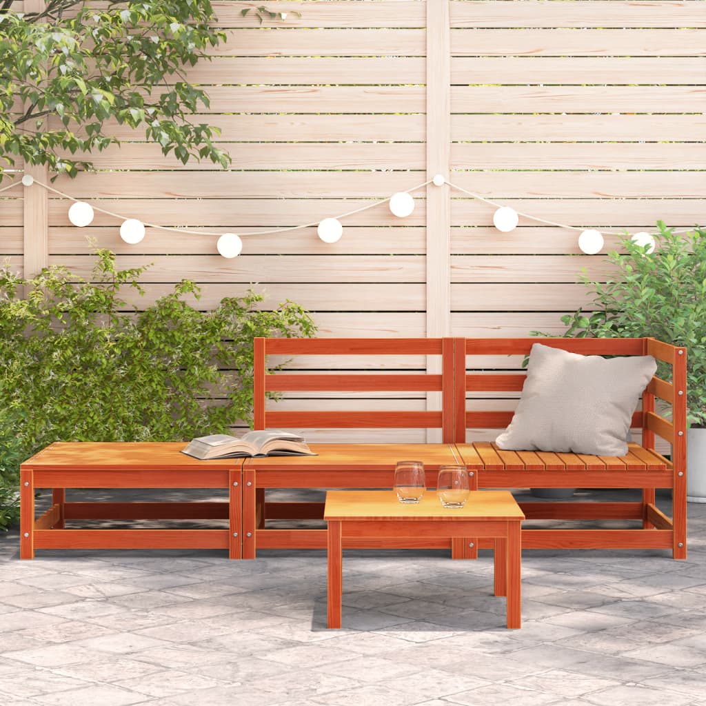 Garden sofa with footstool 2-seater wax brown solid pine