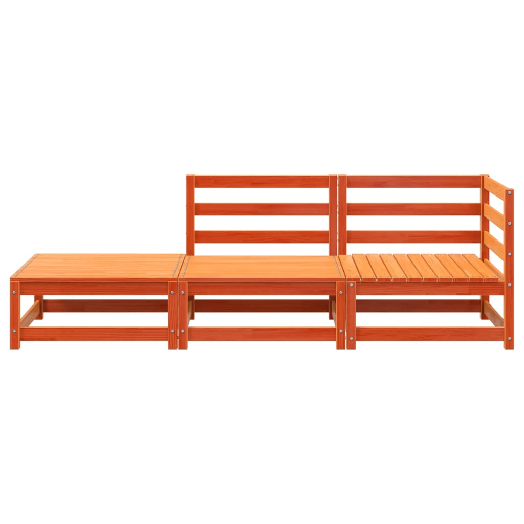 Garden sofa with footstool 2-seater wax brown solid pine