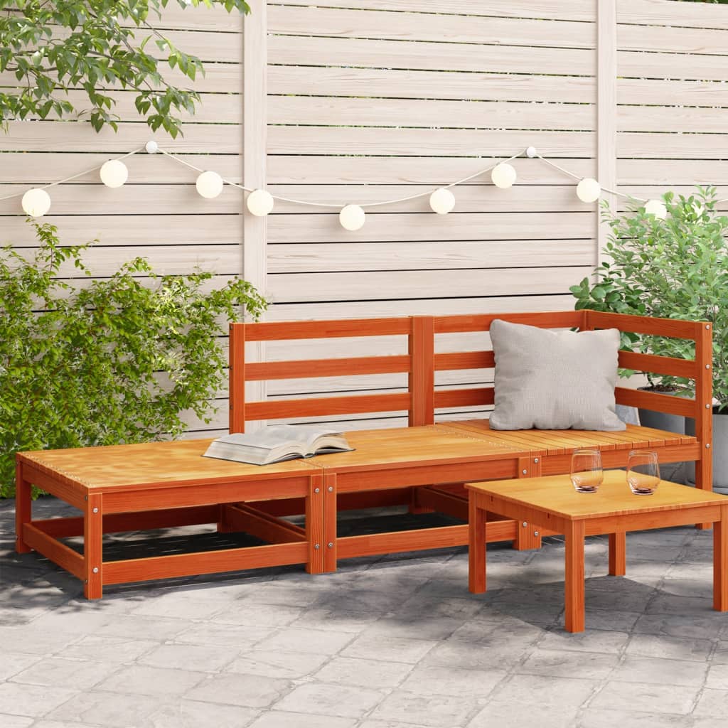 Garden sofa with footstool 2-seater wax brown solid pine