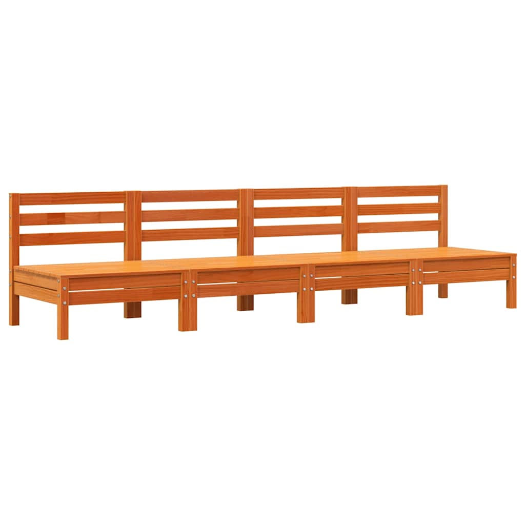 Garden sofas without armrests 4 pcs. Wax brown solid pine wood