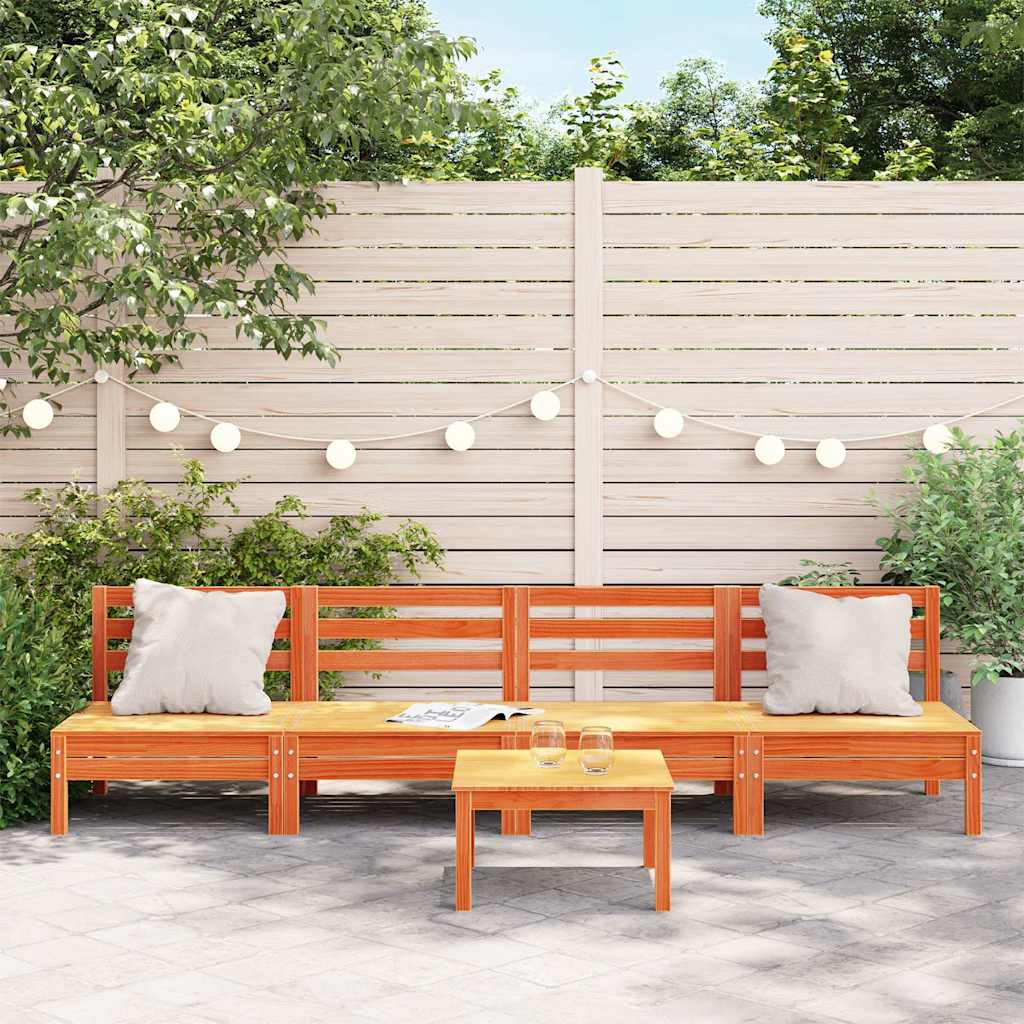 Garden sofas without armrests 4 pcs. Wax brown solid pine wood
