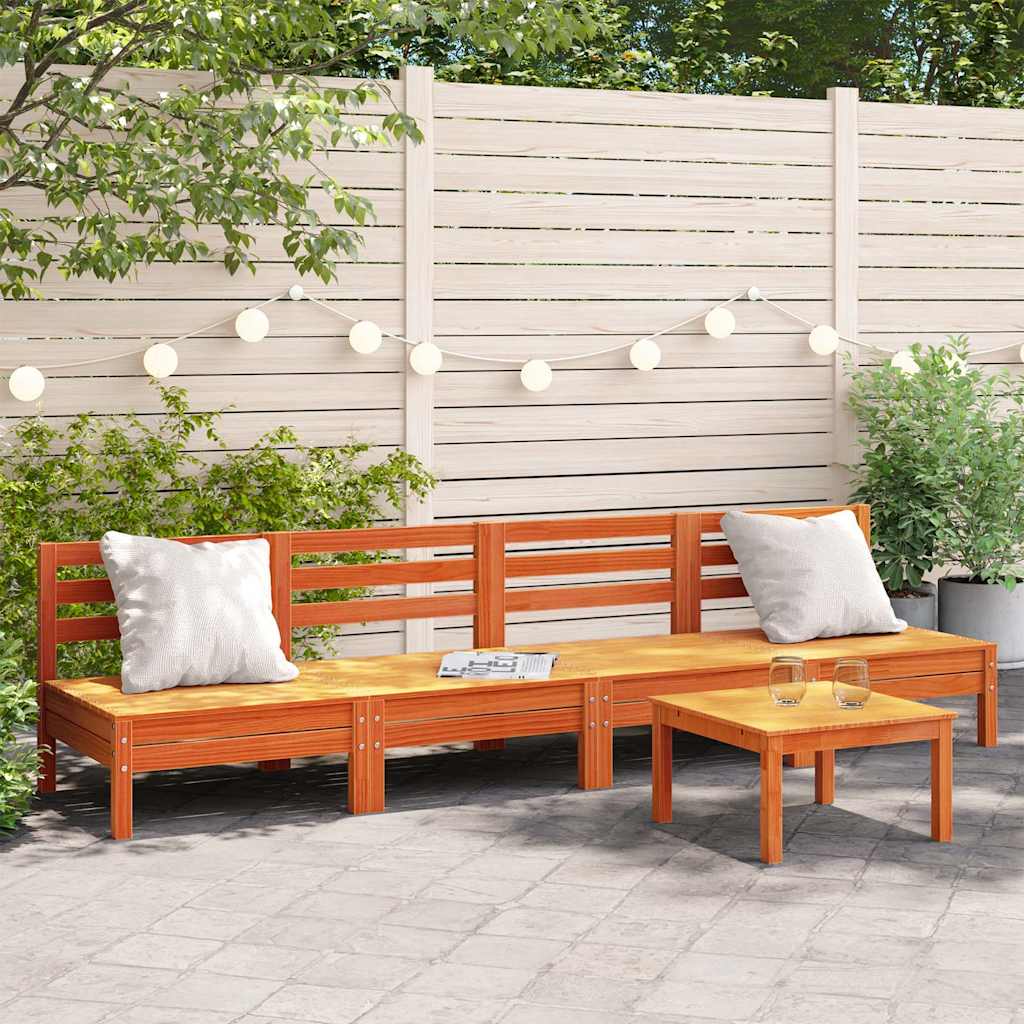 Garden sofas without armrests 4 pcs. Wax brown solid pine wood