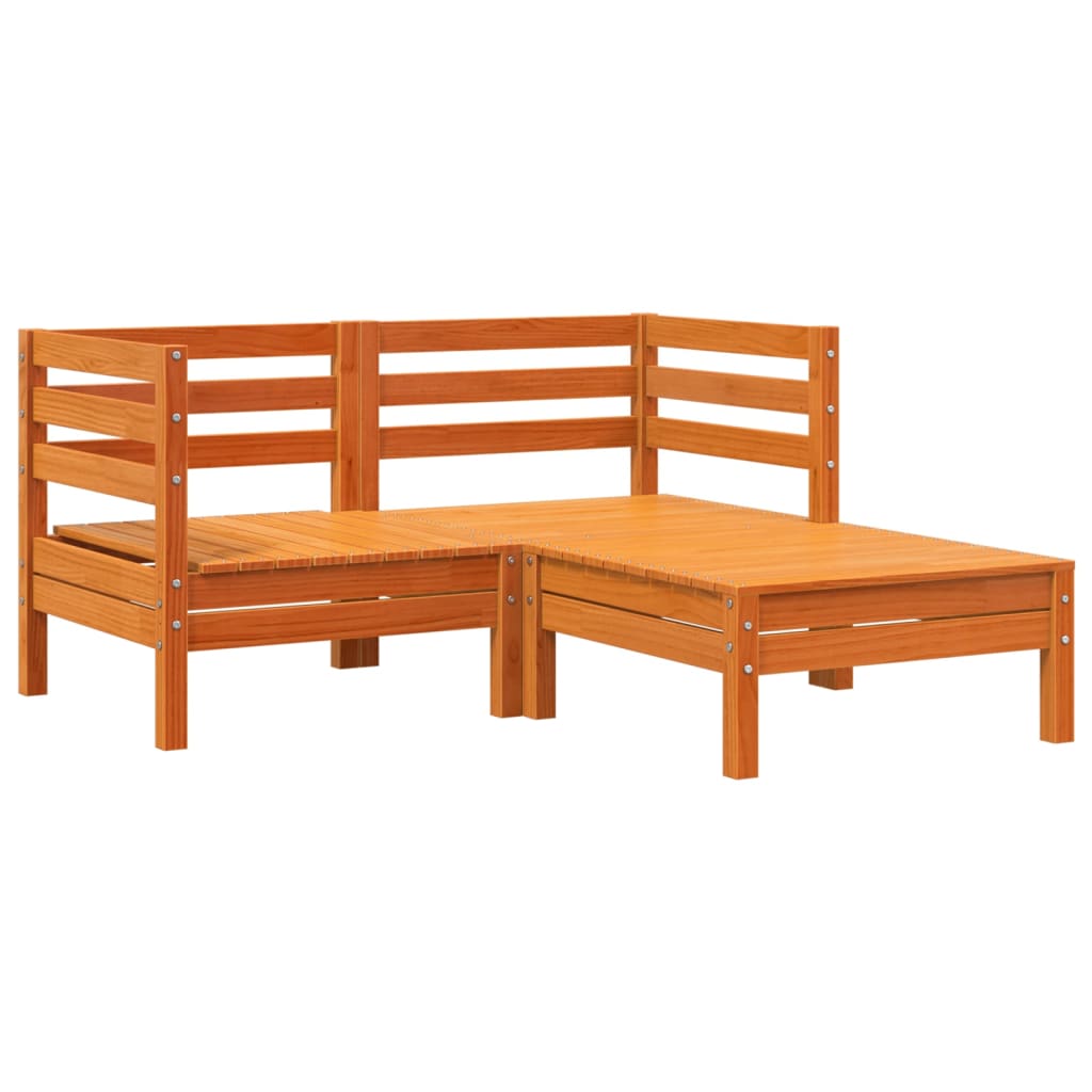 Garden sofa 2-seater with stool wax brown solid pine