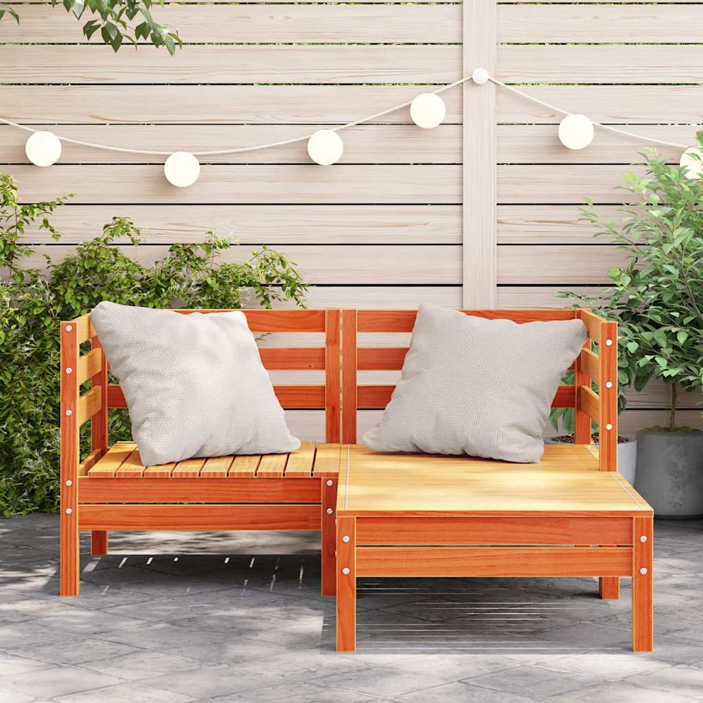 Garden sofa 2-seater with stool wax brown solid pine