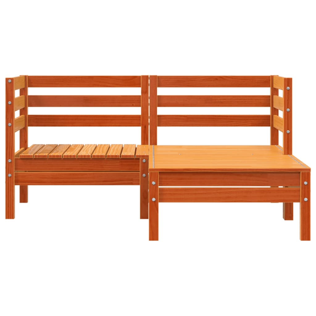 Garden sofa 2-seater with stool wax brown solid pine