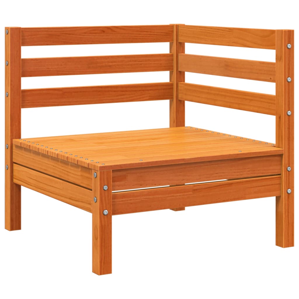 Garden sofa 2-seater with stool wax brown solid pine