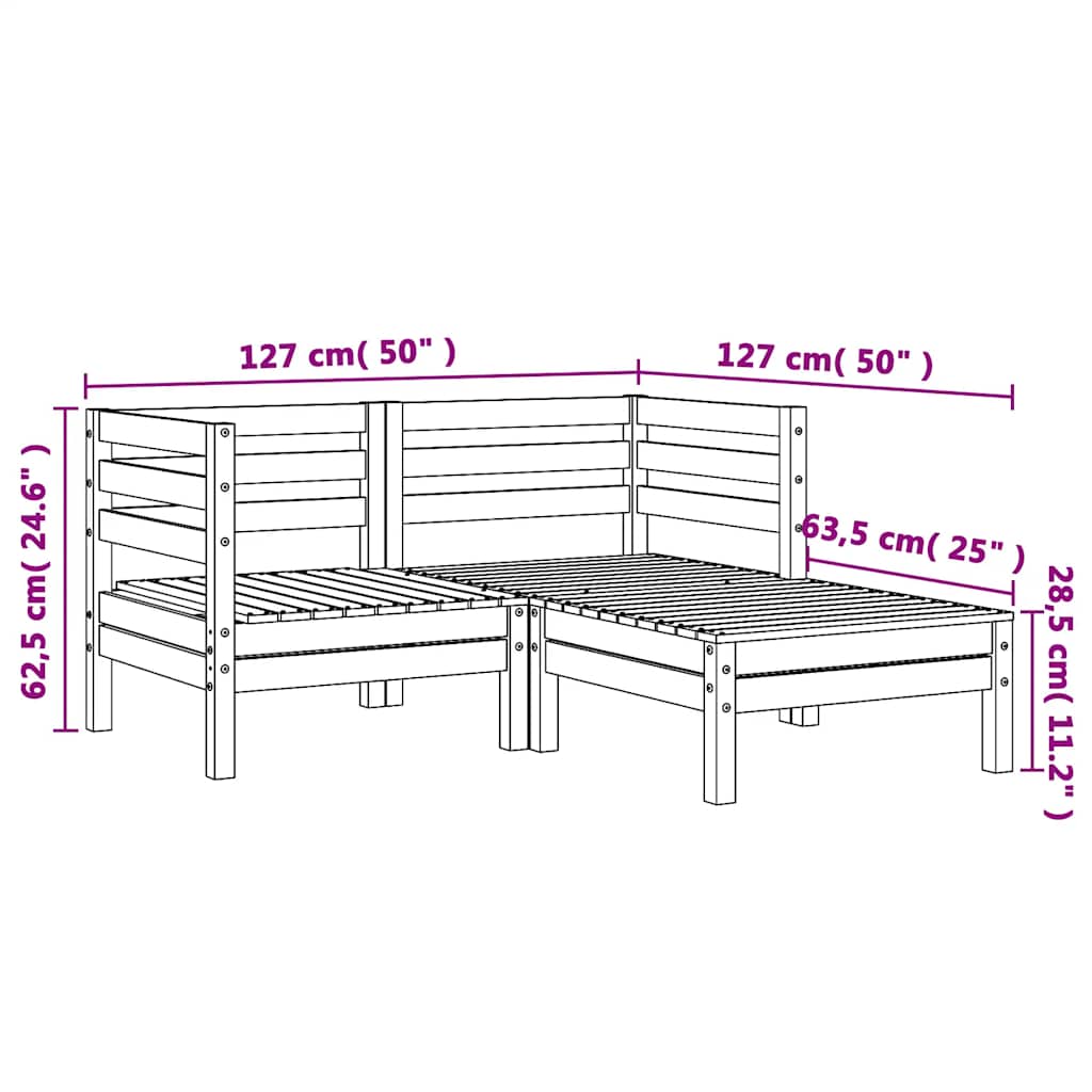 Garden Sofa 2-Seater with Stool Pinewood Impregnated
