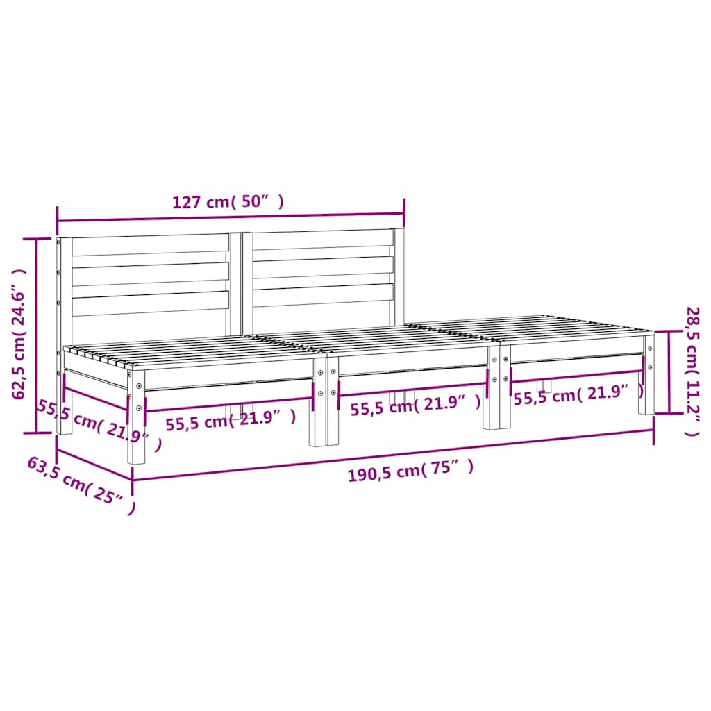 Gartensofa 3-Sitzer Weiß Massivholz Kiefer