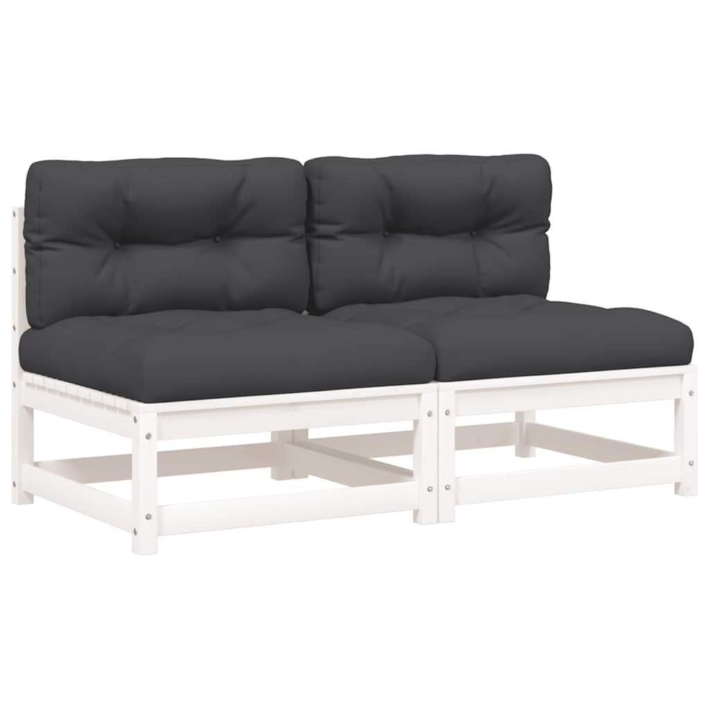 Garden sofas without armrests with cushions 2 pcs. White pinewood