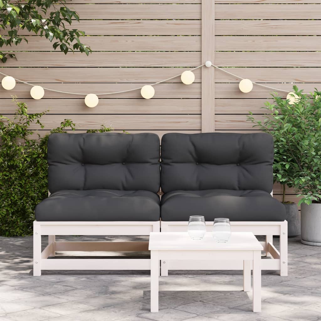 Garden sofas without armrests with cushions 2 pcs. White pinewood